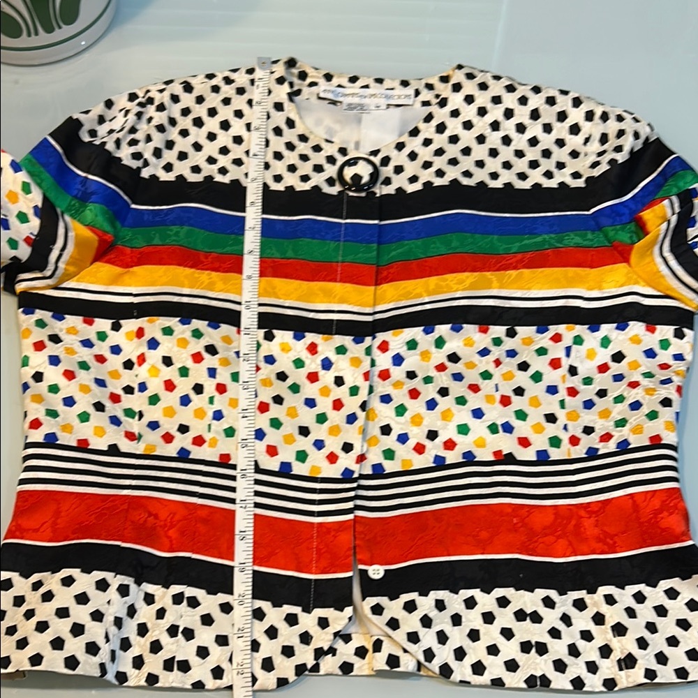 Vintage post modern 1980s silk top Anne Crimmins  for Umi Collections color pop - Picture 7 of 11